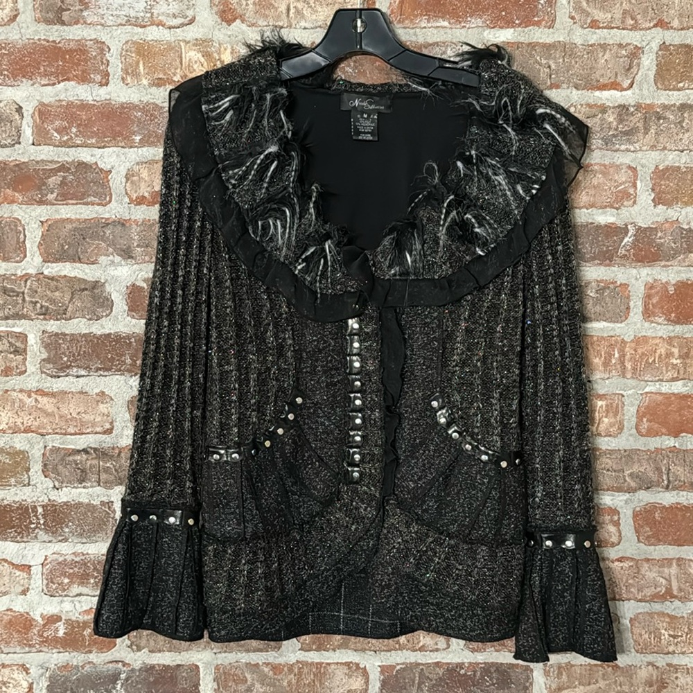 Nicole Sabbattini black acrylic and wool cardigan with bell sleeves size M